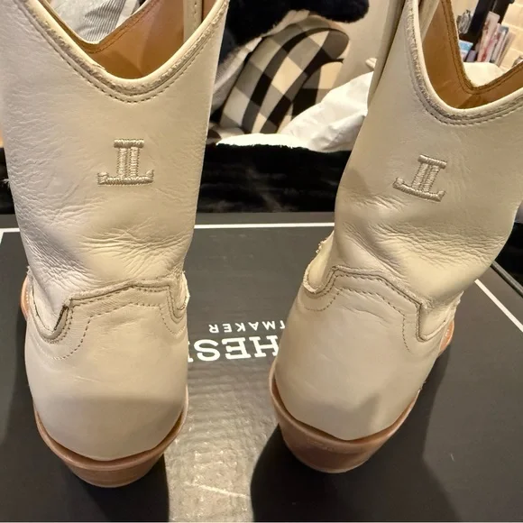 Lucchese Gaby Cream Western Ankle Boots - Picture 4 of 10